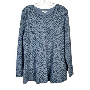 Croft & Barrow Blue Pattern Plush Knit Long Sleeve Sweater Top NWT NEW Large L